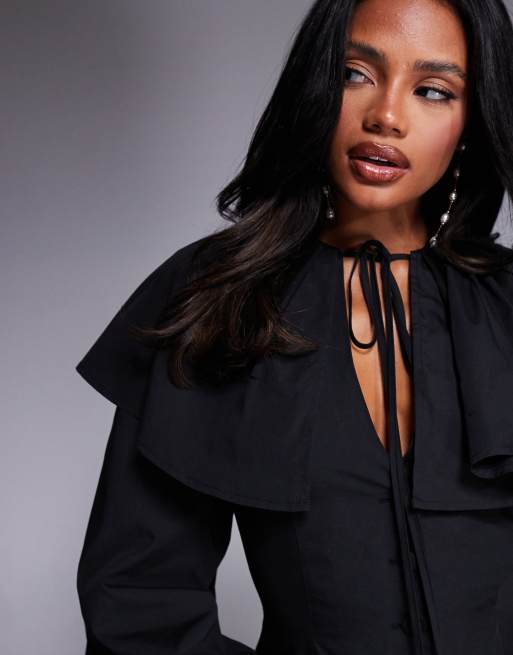 ASOS LUXE - Vestito corto nero con colletto, 3 di 4