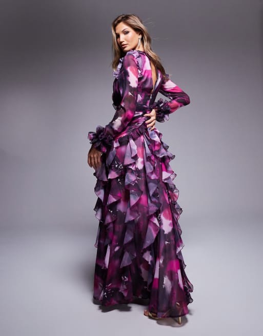 Abito Floreale Abito A Fiori Maniche Lunghe ASOS LUXE Vestito