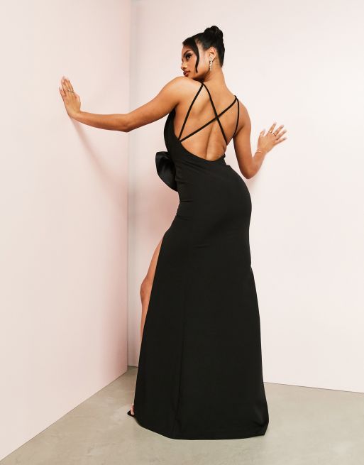 ASOS LUXE Vestito lungo con schiena scoperta e scollo profondo