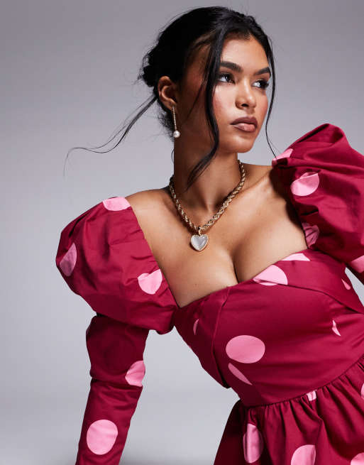 ASOS LUXE Vestito skater corto strutturato in rasatello di