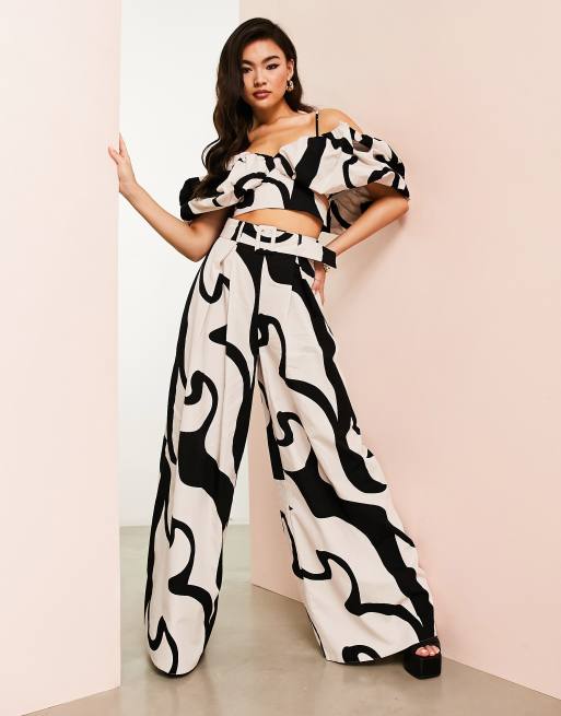 ASOS LUXE – Virvelmönstrade byxor i bomull med vida ben, del av set, 4 av 4
