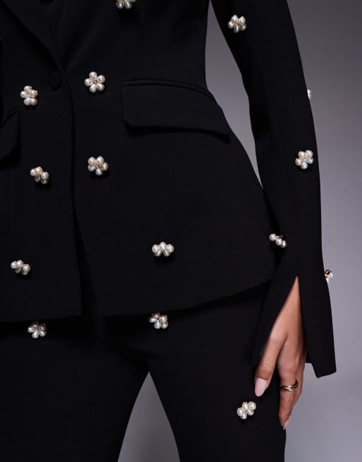 ASOS LUXE - Vormgegeven blazer met versiering in zwart, deel van co-ord set, 4 van 4