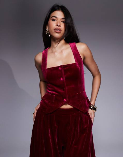 ASOS LUXE – Weste aus Samt in Rosa, Kombiteil - view 1