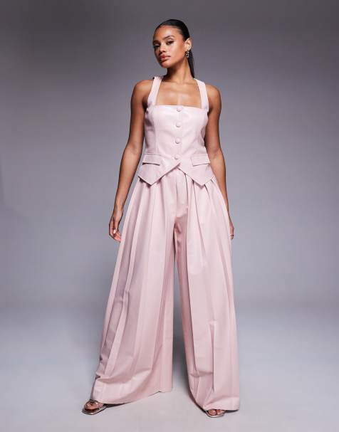 ASOS LUXE – Weste und Hose mit Faltendetail aus Kunstleder in Altrosa - view 1