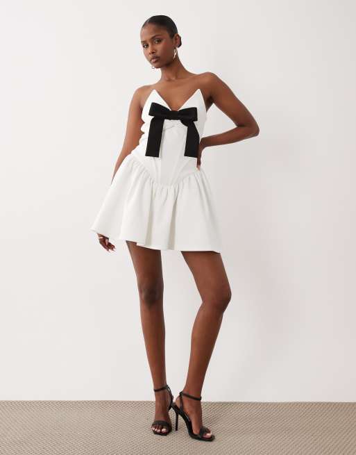 ASOS LUXE white mini dress with velvet bow detail, 2 of 4