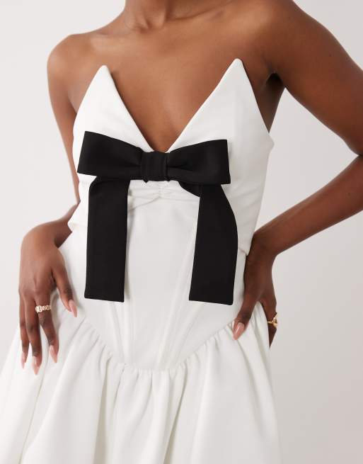 ASOS LUXE white mini dress with velvet bow detail, 3 of 4