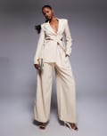 [ASOS LUXE] ASOS LUXE wide leg pants in stone (Part of a set)-Neutral 12 STONE