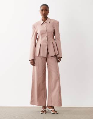 ASOS LUXE wide leg pants with pintuck detailing in pink - part of a set