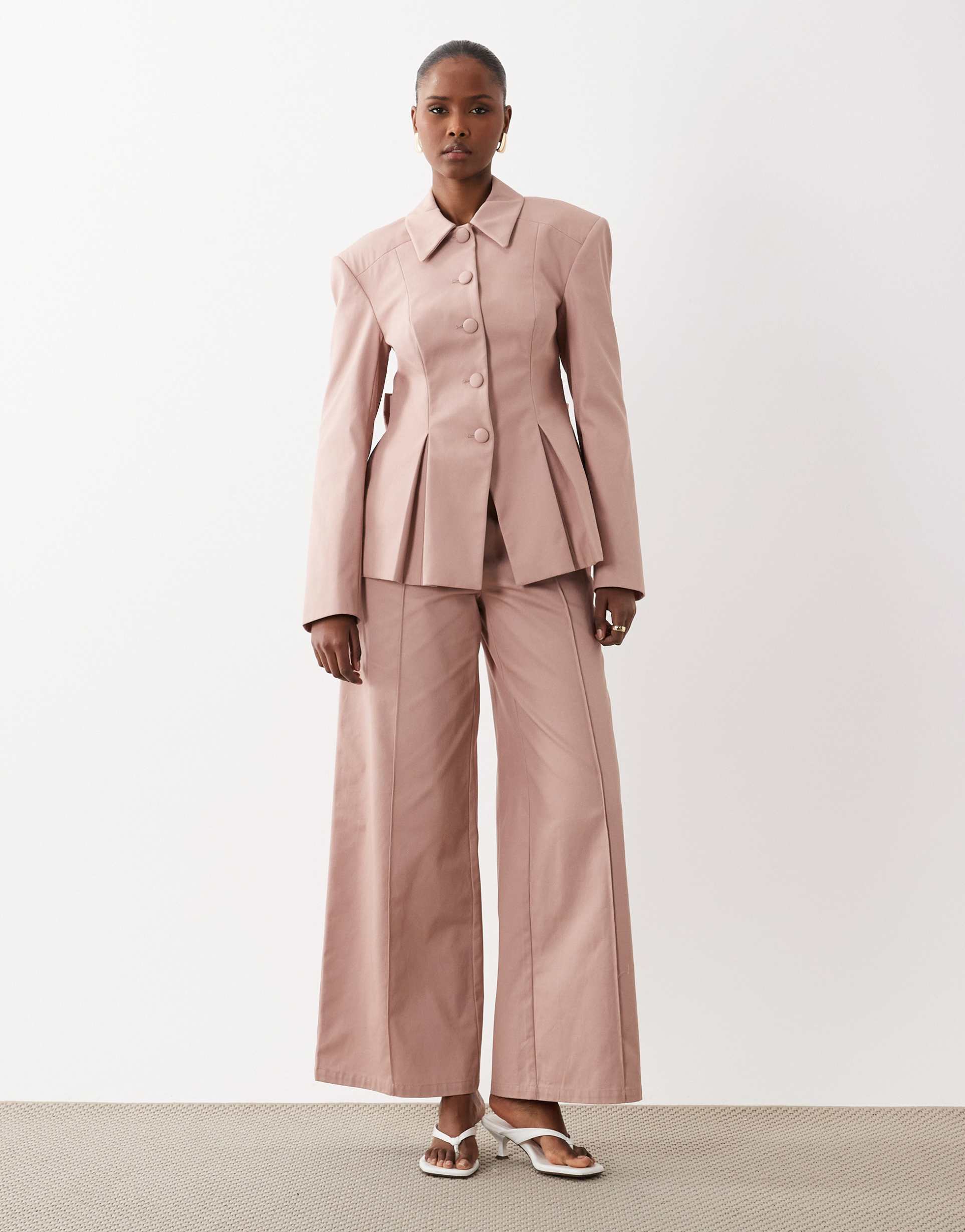 asos luxe wide leg pants with pintuck detailing in pink - part of a set