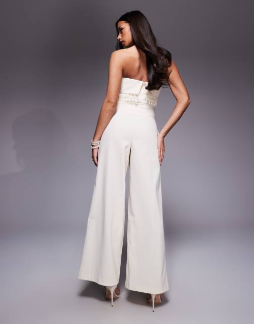 ASOS LUXE wide leg pleated linen pants in cream, 4 of 5