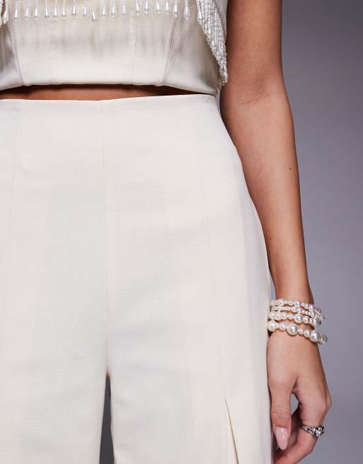 ASOS LUXE wide leg pleated linen pants in cream, 5 of 5