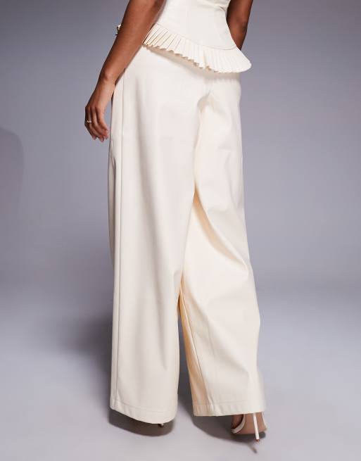 ASOS LUXE wide leg pleated pants in cream PU - part of a set, 2 of 5