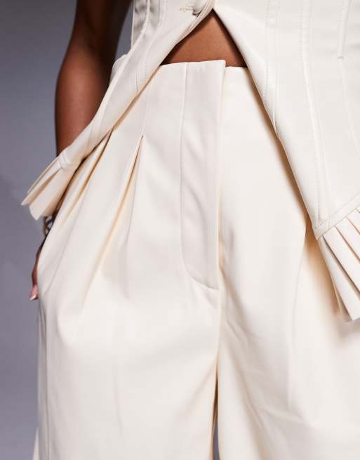 ASOS LUXE wide leg pleated pants in cream PU - part of a set, 3 of 5
