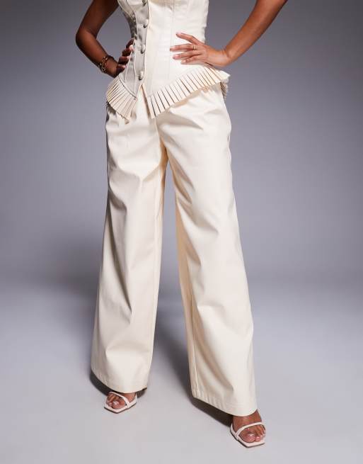 ASOS LUXE wide leg pleated pants in cream PU - part of a set, 4 of 5