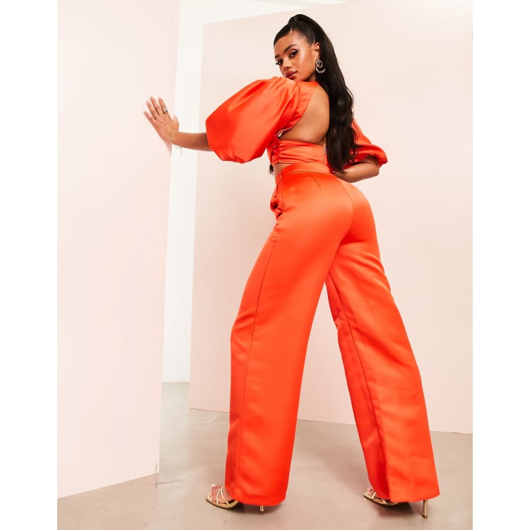 ASOS LUXE wide leg satin pants in red - of a set | ASOS