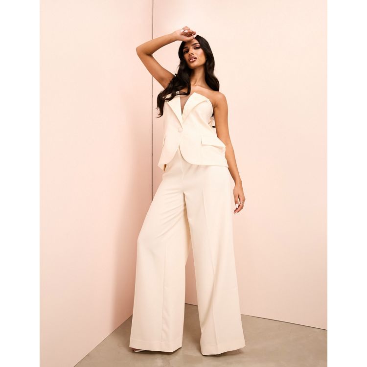 ASOS LUXE Curve tailored wide leg pants in cream - part of a set