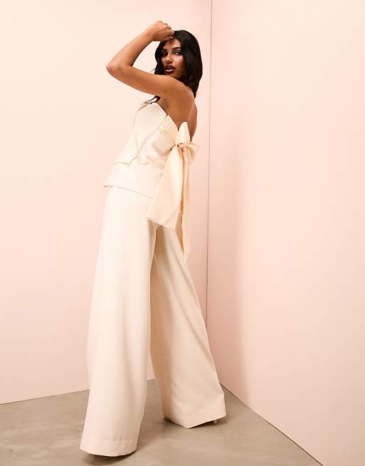 ASOS LUXE tailored vest with bow back and wide leg pants set in cream