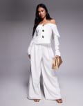 [ASOS LUXE] ASOS LUXE wide leg tailored pants in ivory (part of a set)-White 12 IVORY