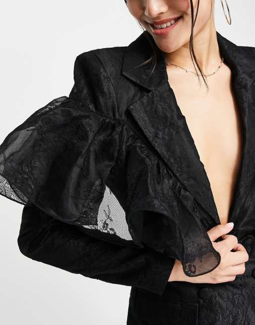 spoor BES detectie ASOS LUXE wired lace organza blazer dress in black | ASOS