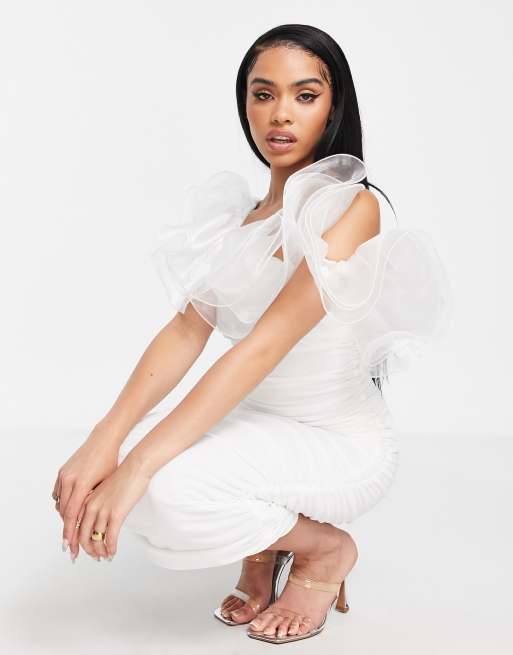 White ruffle 2024 dress asos