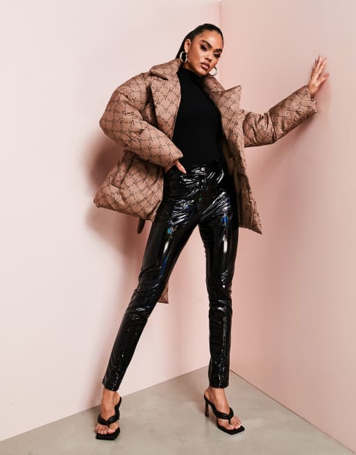 ASOS LUXE wrap puffer coat in hot pink