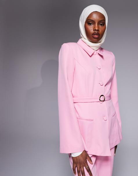 ASOS LUXE co-ord collared button down blazer with belt in pink