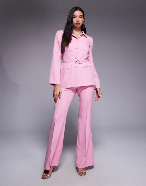 ASOS Luxe – Zapinana na guziki różowa marynarka z kołnierzem i paskiem, część zestawu