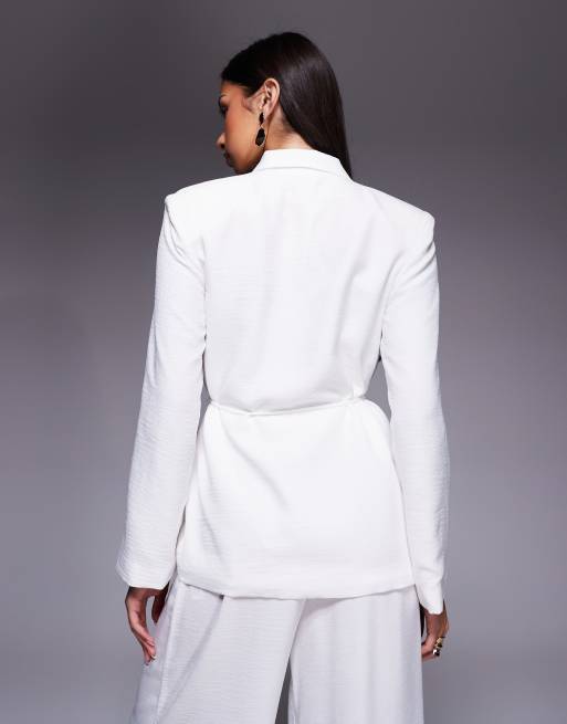 ASOS LUXE - Zomerse blazer met gestrikte taille in wit, deel van co-ord set, 4 van 4
