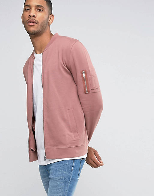 ASOS MA1 Jersey Bomber Jacket In Pink