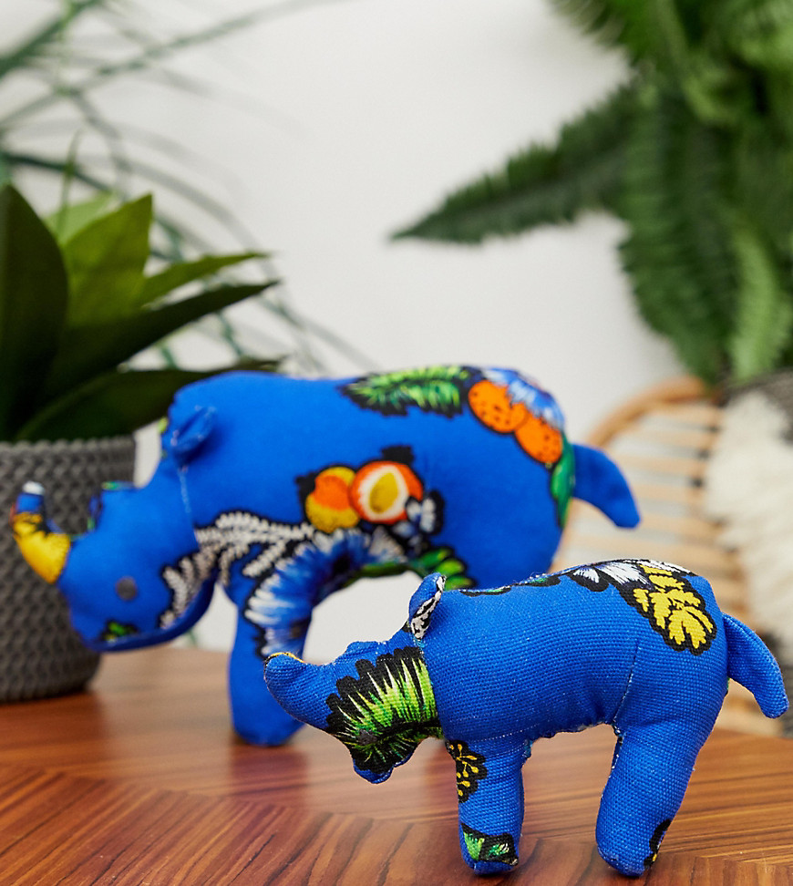 ASOS MADE IN KENYA 2 pack handmade rhino ornaments-Multi
