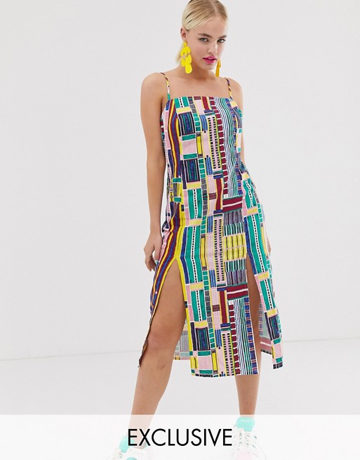 ASOS MADE IN KENYA cami dress with splits in grid print