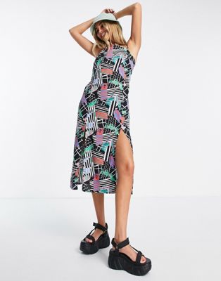 ASOS MADE IN KENYA cami dress with splits in multicoloured graphic print