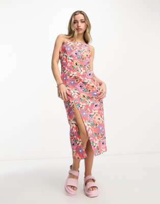 ASOS MADE IN ASOS MADE IN KENYA cami dress with splits in red rose print