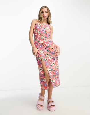 Asos Made In Kenya Cami Dress With Splits In Red Rose Print