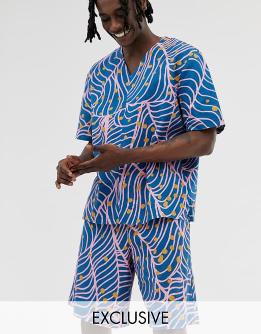 ASOS Made In Kenya - Camicia con scollo a V e pantaloncini oversize con stampa fantasia, 2 di 3