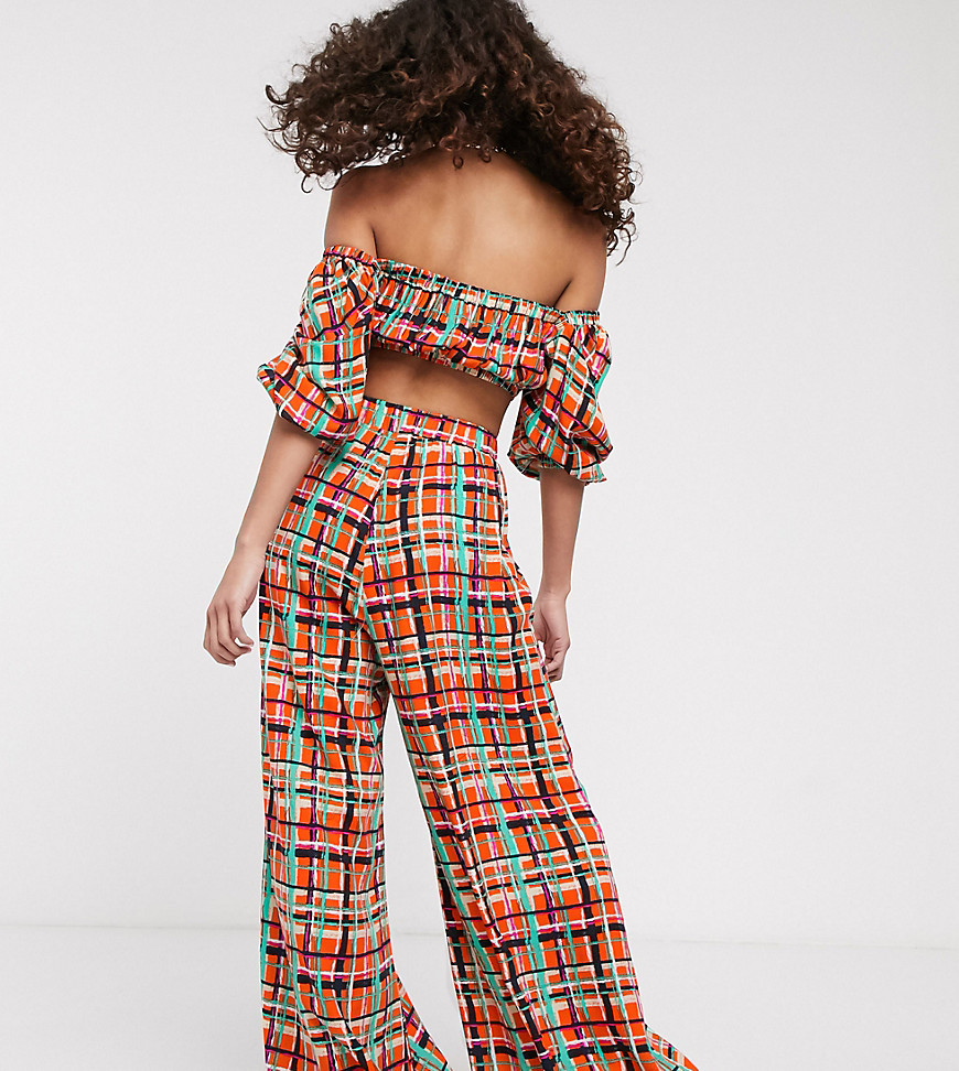 Asos Made In Kenya Check Print Wide Leg Pants Two-piece-red