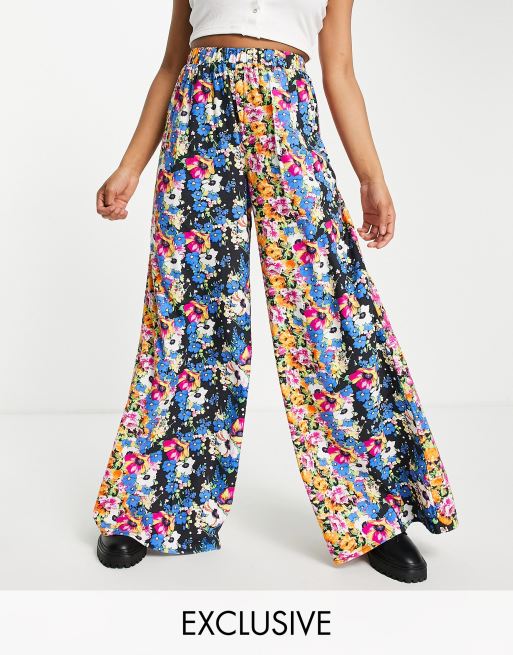 ASOS MADE IN KENYA check print wide leg trouser co ord in bright floral ...