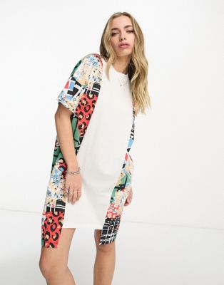 ASOS MADE IN KENYA contrast panel t-shirt dress in cut about graphic print