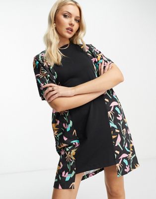 ASOS MADE IN KENYA contrast panel t-shirt dress in multicoloured graphic flower print