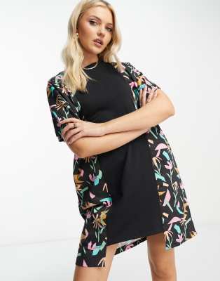ASOS MADE IN KENYA contrast panel t-shirt dress in multicoloured graphic flower print - ASOS Price Checker