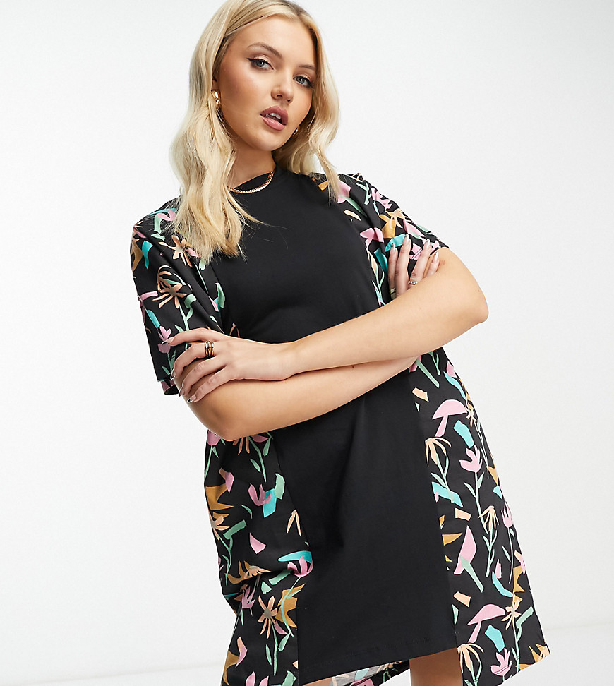 ASOS MADE IN KENYA contrast panel t-shirt dress in multicoloured graphic flower print