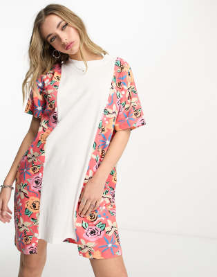 ASOS MADE IN KENYA contrast panel t-shirt dress in rose print