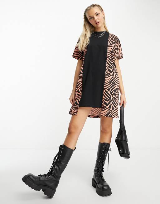 ASOS MADE IN KENYA contrast panel t-shirt dress in tiger print, 2 of 4