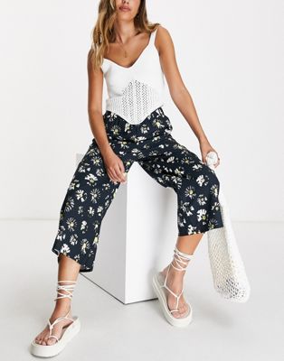 ASOS MADE IN KENYA daisy print pull on trousers in black