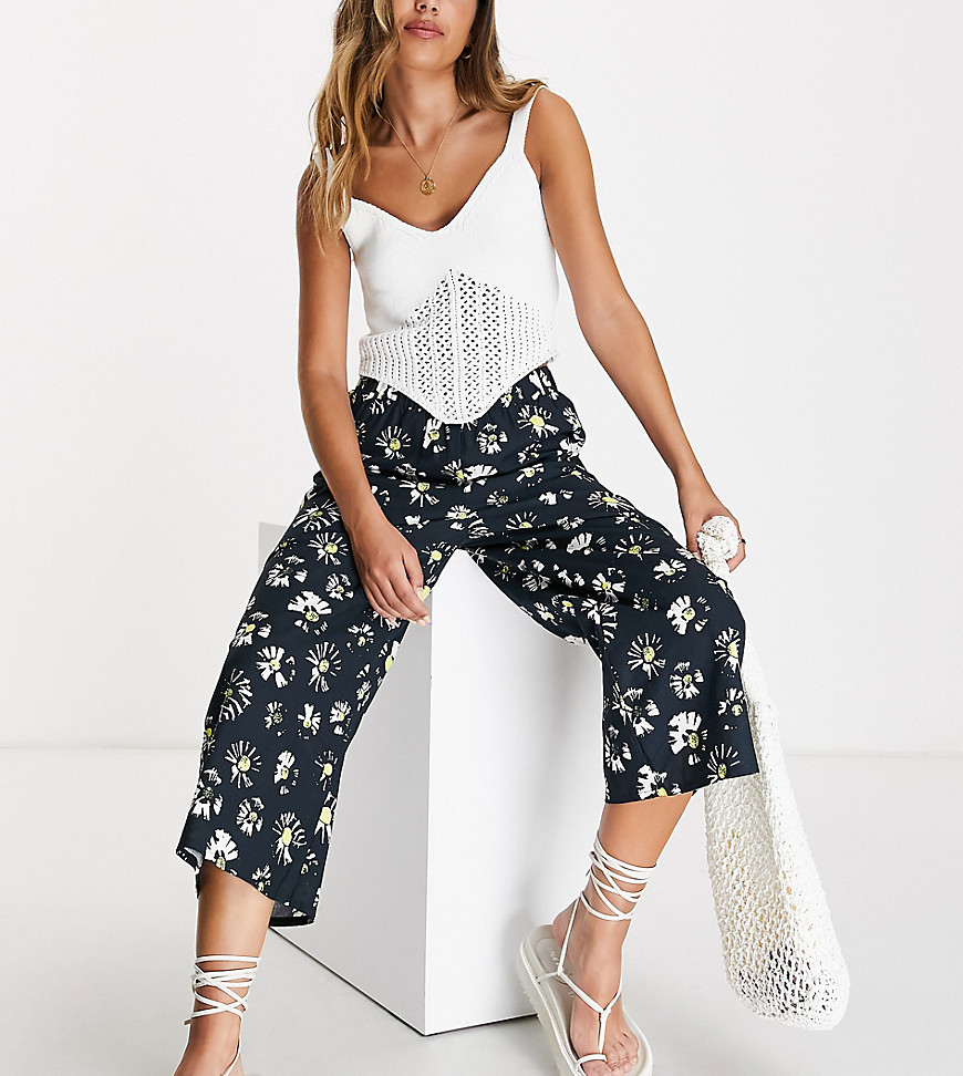 ASOS MADE IN KENYA daisy print pull on trousers in black