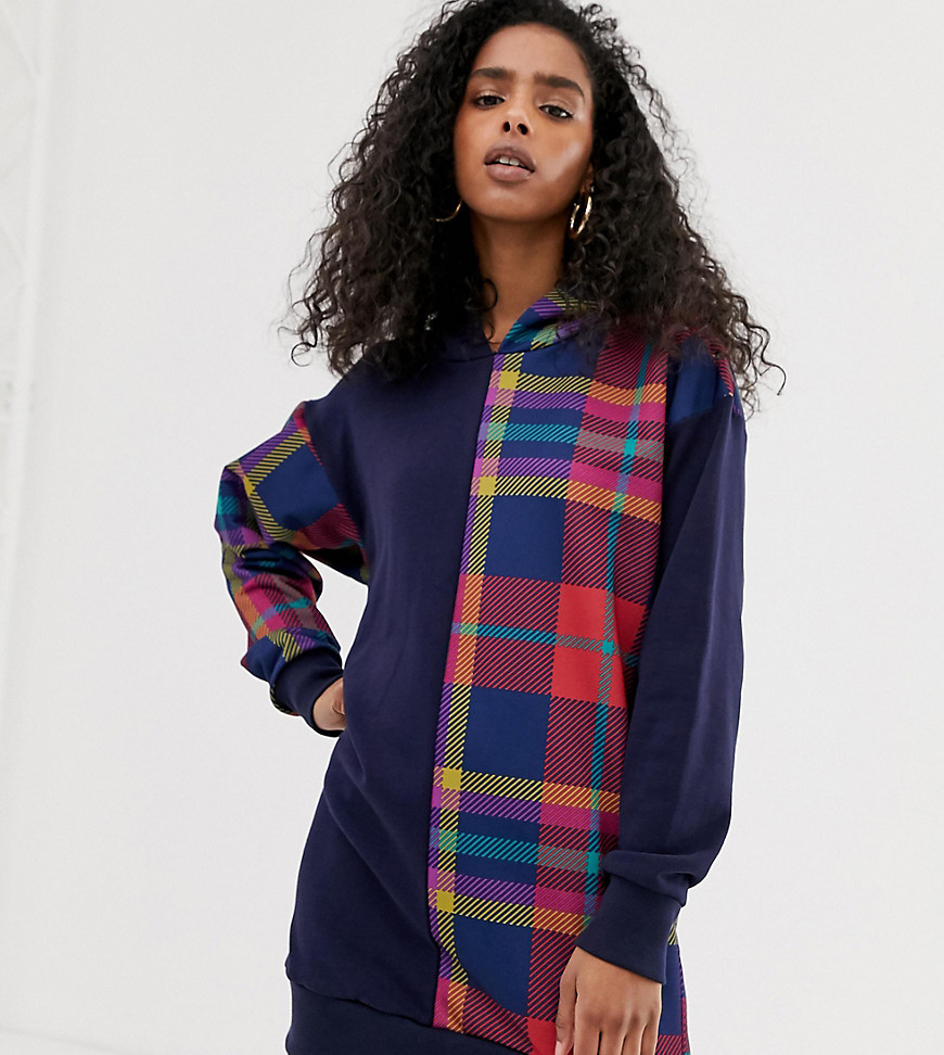 ASOS MADE IN KENYA hoodie with check panel-Navy