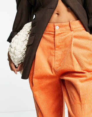 Asos Made In Kenya Jumbo Corduroy Relaxed Pants In Orange