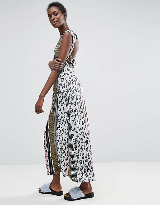 ASOS Made In Kenya Leopard Maxi Dress With Cut Out Back