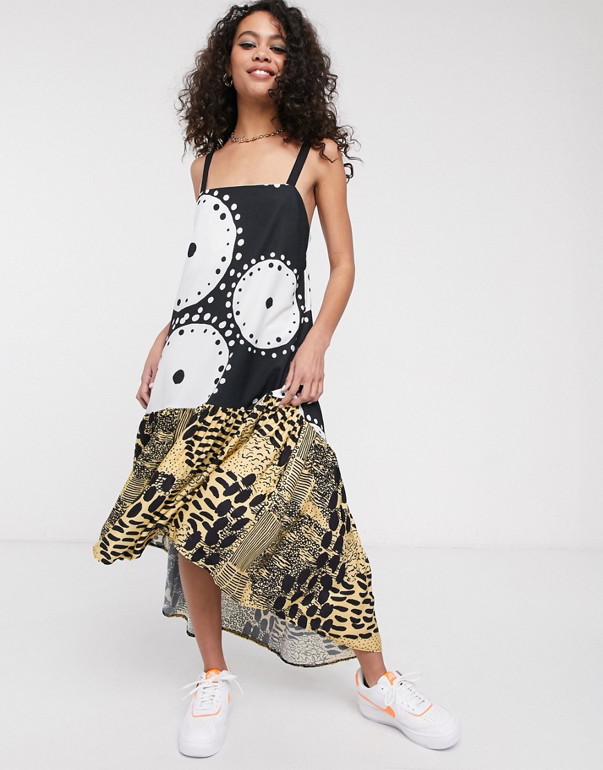 ASOS MADE IN KENYA - Midi-jurk met verlaagde zoom en print-Multi