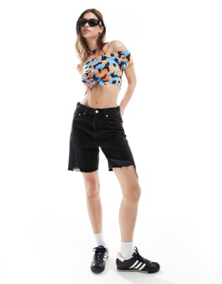 Asos Made In Kenya Off Shoulder Front Tie T-shirt In Multi